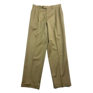 vtg 90s Corbin Nordstrom 32x33 Tan Dress Pants Pleated High Waisted USA Wool
